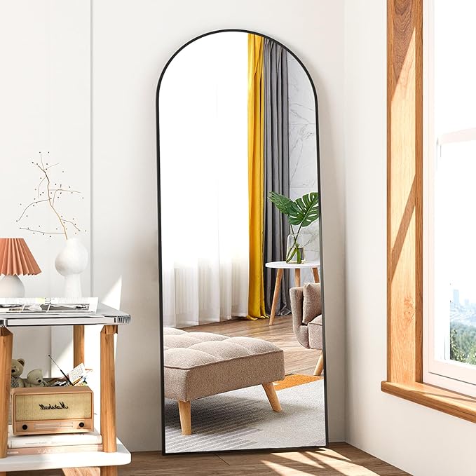 Full Length Mirror, 56"x16" Arch Mirror Floor Mirror with Stand, Black Arched Full Body Standing or Leaning Mirrors for Bedroom, Living Room
