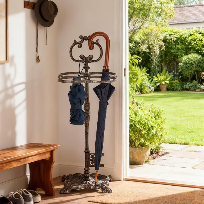 Sungmor Vintage Cast Iron Umbrella Stand, Heavy Duty Decorative Umbrella Holder for Entryway, Hallway & Office, Rustic Farmhouse Freestanding Metal Stand