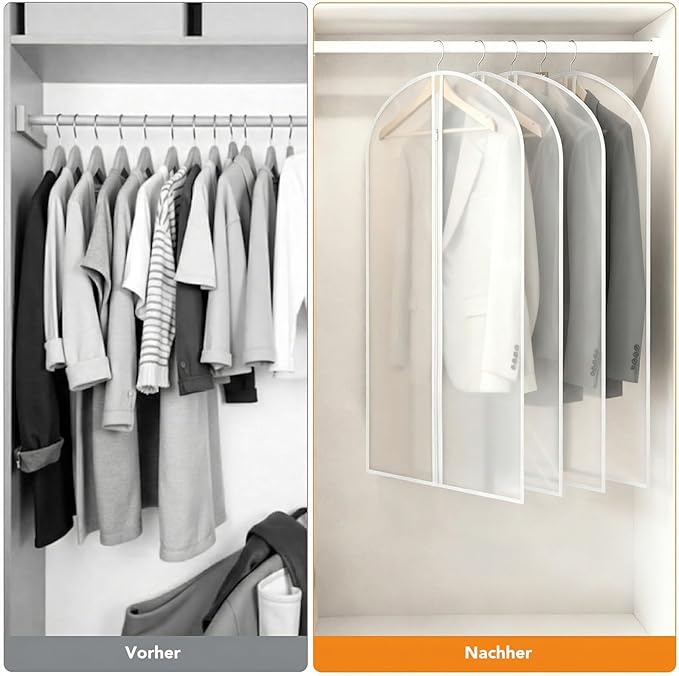 6 Pack Garment Bags 60 * 100cm, 40in PEVA Translucent Garment Covers, Suit Storage Bags, Dress Organizer Bags Used To Protect Shirts, Winter Coats, Jackets（White Edge）
