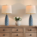 USumkky Ceramic Table Lamps Set of 2, 23.75" Modern Farmhouse Bedside Lamp - Blue Nightstand Lamps for Bedroom, Boho Living Room End Tables, Small Office Desk Lamp Decor