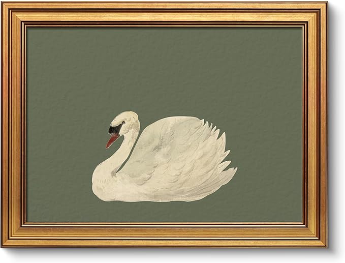 VIYYIEA Vintage Gold Framed Wall Art for Living Room, Swan Canvas Prints Home Decor, Oil Painting Picture, Bedroom Wall Decor Gifts for Friends or Family -【Swan Green】-(16L x 12W)
