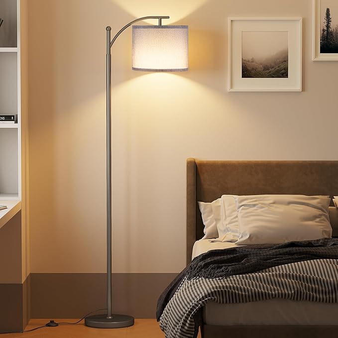 SUNMORY Arc Floor Lamp, Modern Floor Lamp with 9W 3 Color Temperatures Bulb, Metal Standing Lamps with Adjustable Hanging Lampshade, Tall Floor Lamps for Living Room, Bedroom, Office