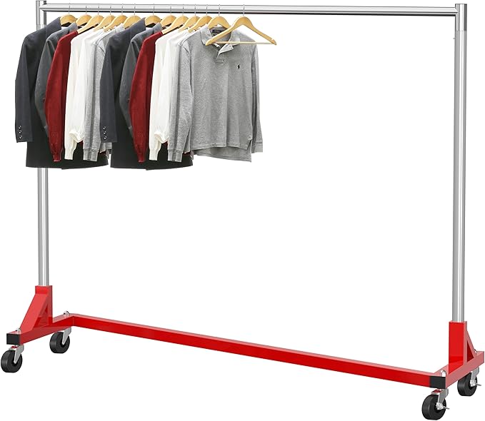 Simple Houseware Industrial Grade Z-Base Garment Rack, 500lb Load with 63 Inches Extra Long Bar, Red