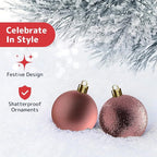 Prextex 36-Pieces Christmas Ornaments Set - Shatterproof, Festive Christmas Balls Decorations in 3 Sizes and 6 Styles with Hanging Loops for Tree, Wreath, and Dazzling Holiday Party Decor - Rose Gold