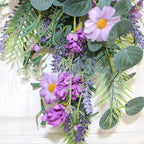 19.7in Purple Lavender Daisy Teardrop Swag, Artificial Floral Swag with Green Leaves, Fake Daisy Flower Swag Front Door Decorative Swag for Door Wall Wedding Arch Decor(Multicolour)