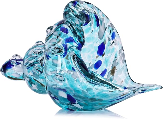 LCCCK Sea Glass Art Figurines Hand Blown Conch Shell Sculpture, Aqua Sea Glass Decor Creative Conch Seashell Statue - for Coastal Room Decor Knick Knacks Home Decor Kitchen Decorations Above Cabinets