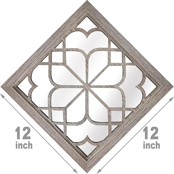 Wocred Set of 2 Farmhouse Square True Mirrors,Vintage Style Barn Wood Wall Decor, Accent Mirrors for Bathroom Renovation,Bedrooms,Living Rooms (12”x12”)