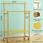 Double Rods Clothes Rack for Hanging Clothes, Heavy Duty Rolling Clothing Rack with Wheels, Freestanding Garment Racks with Oxford Bottom Shelf and Mesh Bottom Shelf for Bedroom Laundry Living Room