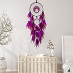 Purple Dream Catcher Wall Decor Crystal Tree of Life Dream Catchers Handmade Feather Dreamcatcher Wall Hanging Ornament for Bedroom Living Room Home Decor