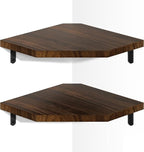 Alsonerbay Corner Shelf Wall Mount, Set of 2 Floating Corner Shelves with Cord Hole, Rustic Wood Shelves for TV, Speaker, Cable Box, Game Console for Bedroom Living Room Kitchen, Carbonized Black
