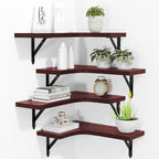ROMGUAR CRAFT Corner Floating Shelves Wall Mounted Set of 4, Rustic Wood Storage Display Shelves for Home Decor, Bathroom, Kitchen, Bedroom, Living Room, Office (Red)