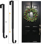 Wreath Hanger, Adjustable Over The Door Wreath Hanger from 14.9 to 25 Inches & Wreath Holder & Wreath Door Hanger for Front Door Decor 20 lbs Larger Christmas Decorations Hook (Black)