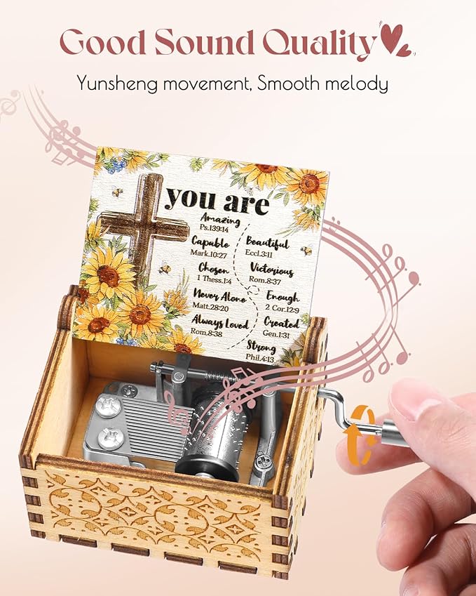 Swooflia Mother's Day Wooden Music Box for Jesus - Hand Crank Engraved Musical Box Vintage Mechanism Personalized Gifts for Mom Aunt Daughter Niece Granddaughter Grandma Friend On Birthday