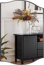 ANDY STAR Scalloped Bathroom Mirror，24"x32" Black Rectangle Wall Mirror with Curved Edge Stainless Steel Metal Frame, Irregular Vanity Wall-Mounted Mirror for Bathroom, Entryway