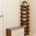 9 Tier Bamboo Shoe Rack, The 9-Tier No-Assembly Bamboo Rack, Foldable Bamboo Shoe Rack, Foldable Vertical Organizer, Vertical Shoe Organizer for Small Spaces (Brown)