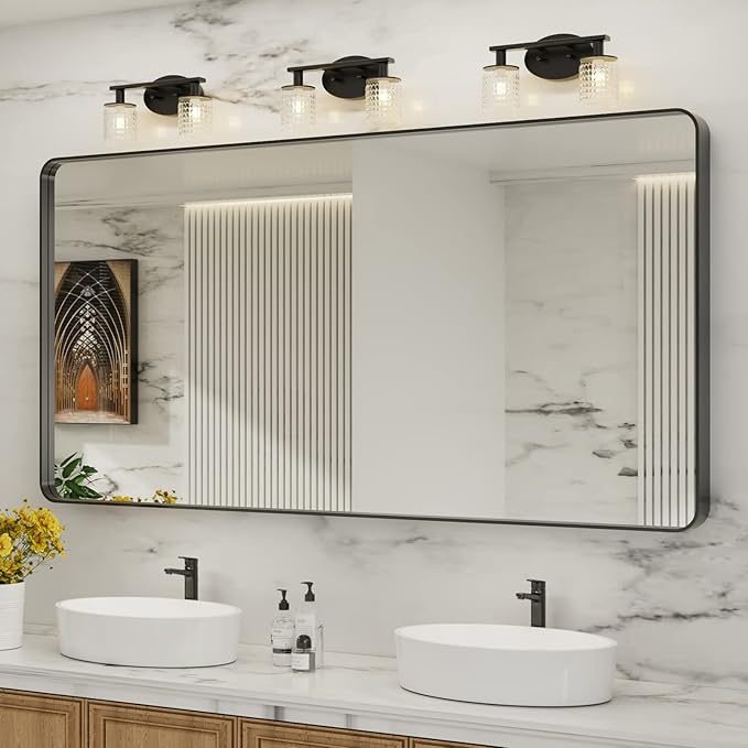 LOAAO Black Metal Framed Bathroom Mirror for Wall, Large 72X32 Inch Rounded Rectangle Mirror, Matte Black Bathroom Vanity Mirror Farmhouse, Anti-Rust, Tempered Glass, Hangs Horizontally or Vertically