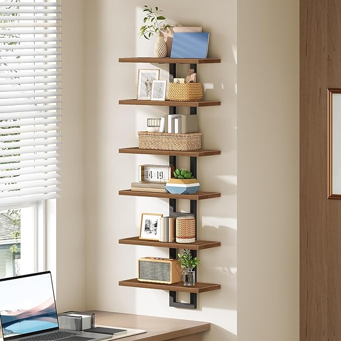 HOOBRO Floating Shelves, 15 Inch Wall Shelf Set of 3, Wall Mounted Storage Shelves 2-Tier, Hanging Bathroom Shelves, for Living Room, Bedroom, Bathroom, Kitchen, Walnut and Black BH32BJP301