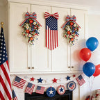 TEMPUS Patriotic Floral Swag Wreath 2-Pack, 22" Red White Blue Artificial Daisy Teardrop Swags with Striped Bow, Handcrafted Patriotic Door Decor for 4th of July Independence Day, Memorial Day