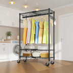 VIPEK R3X Expandable Clothes Rack with Lockable Wheels, 600 lbs Capacity Heavy Duty Rolling Garment Rack with Adjustable Width (2' to 3'5") Shelves, Space-Saving Storage Closet for Small Space (Black)