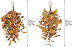 20 Inch Fall Harvest Swag, Artificial Fall Maple Swag Autumn Thanksgiving Day Halloween Decorative Teardrop, Halloween Wall Door Decor Sunflower Berry Fake Wreath (#1)