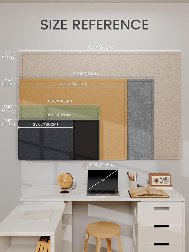 Fluxynara Bulletin Board, 23.6" x 17.5" Cork Board Alternative with 12 Safe Removable Adhesive Tabs, Foldable Felt Pin Board for Home Office, Classroom, Bedroom,Entryway for Walls—Navy Blue