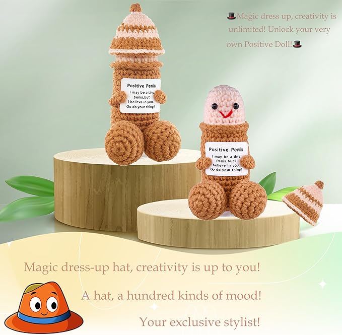 Positive Crochet Animals Gag Doll Emotional Support Plushies Weird Stuffed Funny Things Gag Gifts for Men Women Friends Birthday Weird Things Stuff Office Decor