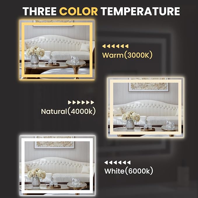LOAAO 50"x40" LED Bathroom Mirror with Lights, Anti-Fog, Dimmable, Backlit + Front Lit, Lighted Bathroom Vanity Mirror for Wall, Memory Function