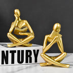 Gold Reading Women Statue, Thinker Sculptures, Abstract Art Ornament, Modern Aesthetic Figurine Decoration, Suitable for Home Living Room Bedroom Office Shelf Table Desk Bookshelf Decor (Gold Right)