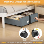 Webetop 12 inch Under the Bed Storage Bins with Clear Lid, Under Bed Storage Containers with Wheels for Underneath Small Spaces Dorms, Blankets (2 Pack, Grey, 30.7"x17.3"x12")