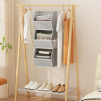 Hanging Closet Organizer 3 Shelf Collapsible Bedroom Closet Organizers and Storage Hanging with Mesh Pockets for Clothes, Fabric Hanging Storage Bins for Wardrobe Closet Organization and Storage, Grey