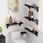 QsQueen Scalloped Wood Wall Shelf – 17 Inch Floating Shelf with Wood Brackets, Easy to Install Rustic Wall Shelf for Living Room, Bedroom, Bathroom, or Any Space, Black Shelves