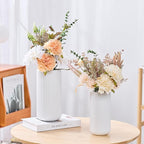 White Ceramic Flower Vase for Pampas Grass, 6 inch Small Decorative Centerpiece Ribbed Vase for Dining Table, Office Desktop, Shelf Bookshelf, Mantel, Bathroom, Countertop, Farmhouse, Gift