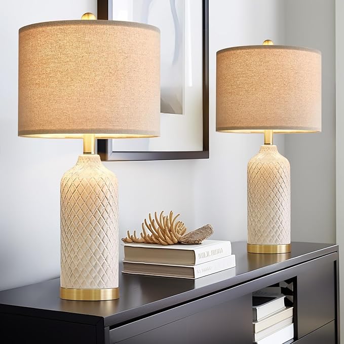 G-SAFAVA 24.25" Table Lamps Set of 2 Modern Ceramic Lamps for Living Room Bedside Lamp Gold for Night Stands Boho Bedroom Lamp Farmhouse Side End Table Lamps