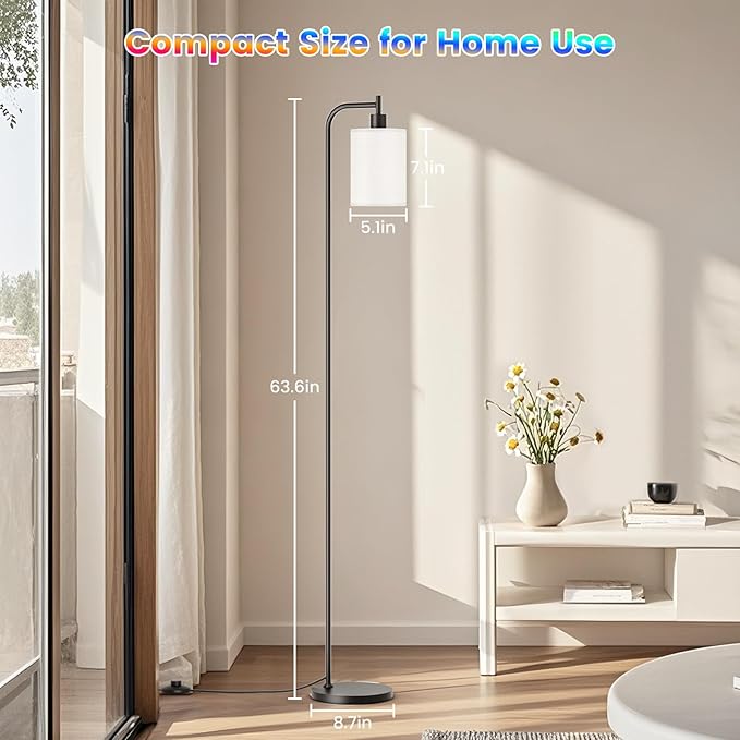 SIBRILLE RGB Floor Lamp with Linen Shade, Dimmable Tall Standing Lamp with Remote Control, Color Changing Floor Lamps for Living Room Bedroom Gaming Room, 9W RGB Bulb Included