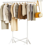Clothing Garment Rack,Foldable Portable Clothes Rack,Stainless Steel Adjustable clothing racks for hanging clothes,Heavy Duty Clothes Rack Load 450 LBS, Read to Use,White