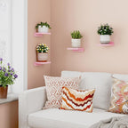 Fixwal Pink Shelves, 5x5 Inches Small Wall Shelf Set of 4, Rustic Wood Floating Wall Mounted Shelves for Bedroom, Living Room, Kitchen, Bathroom Decor (Pink)