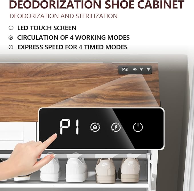 Shoe Cabinet with 2 Flip Drawers and Deodorizing Function, Hidden Shoe Storage Cabinet with 2 Pull-out Drawers, Farmhouse Shoe Organizer for Entryway, Narrow Shoe Rack for Front Door Entrance, White