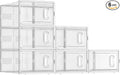 BALEINE 6 Pack Stackable Shoe Storage Boxes Fit Size 9, Thickened Clear Shoe Box Bins with Lids, Plastic Foldable Shoe Rack Organizer Sneaker Storage Containers (Large, White)