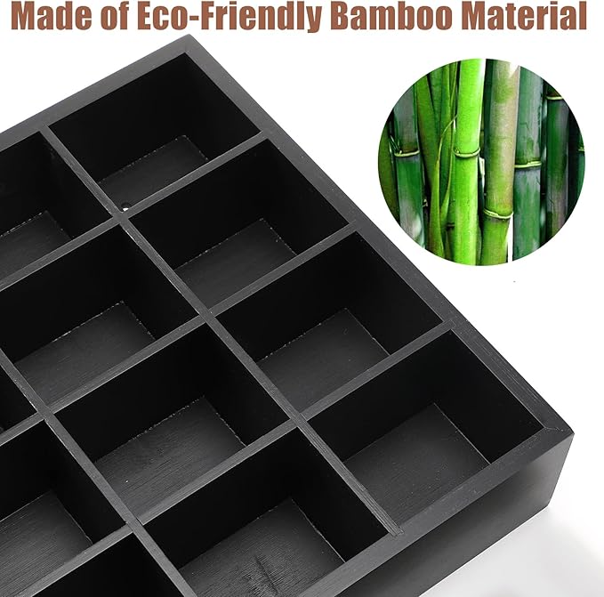 Wesiti Tie Box Organizer Wall Mounted Tie Rack with 16 Compartments Bamboo Belt Holder for Men Scarf Necktie Home Wall Closet(Black Color,2 Pieces)
