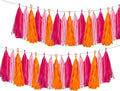 Hot Pink and Orange Paper Tissue Tassel Garland Banner for Pink and Orange Party Decorations,15 Pcs