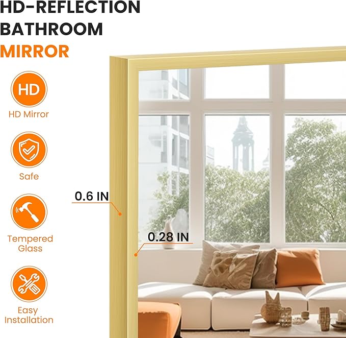 TRAHOME Bathroom Vanity Mirror for Wall, 2 Pack 36" x 24" Metal Framed Rectangular Bathroom Wall Mirror for Over Sink, HD Shatterproof Glass, Hangs Horizontally or Vertically(Gold)