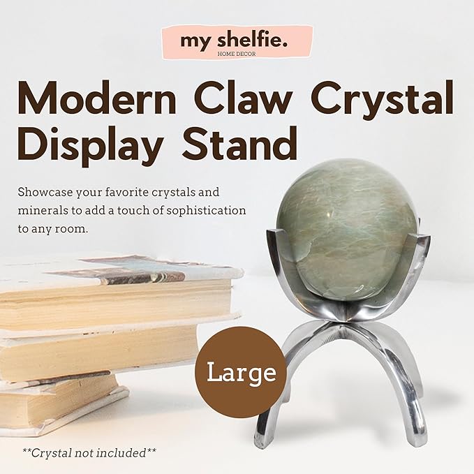 My Shelfie - Modern Silver Claw Rock Display Stand, Crystal Holder with Invertable Design, Crystal Display Holds Crystals From 2-3 Inches, Handmade Aluminum Rock Stands for Display, Large