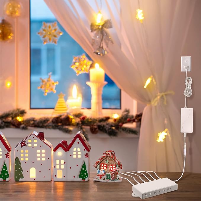 Meonum Christmas Village Light System Set Accessory Cord Compatible with Department 56 Christmas Building and Accessory Craft Village House Lighting System, Blow Mold Light(with 10 LED Light Bulbs)