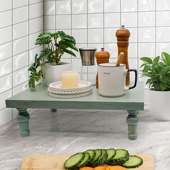 Wooden Riser Decorative Tray, Farmhouse Wood Pedestal Stand, Rustic Tray Riser Display Stand, Coffee Bar, Dining Room, Centerpiece, Kitchen, Bathroom Table Decor (Green)