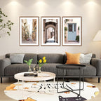 KAlRNE Vintage Cityscape Framed Canvas Wall Art Set of 3(24”X36”),European Street Scenery Wall Decor,Rustic Mediterranean Door Painting,Texture Alleyway Beige Art Prints For Living Room Bedroom Office