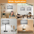 OUTON Grey Large Drum Lamp Shades for Floor Lamps, 16" Top x 16" Bottom x 9" High, Easy to Assemble, Replacement Linen Lampshades for Table Lamps & Bedside Lamps (1.65" Spider)
