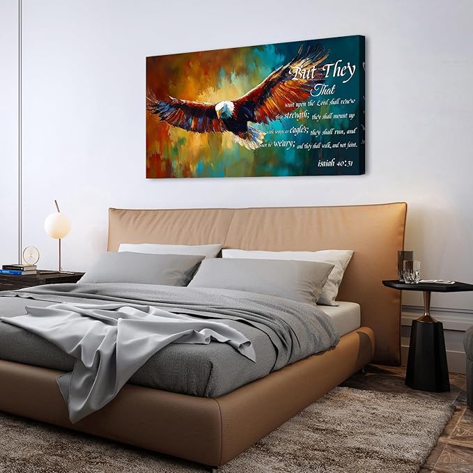 Christian Eagle Wall Art Isaiah 40 31 Poster Bible Verse Wall Decor Inspirational Scripture Canvas Prints Painting Religious Biblical Framed Artwork Bedroom Living Room Home Decoration 29.53x57.87