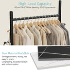 Nianerfaya Clothes Rack with 2 Hooks, Standing Garment Storage for Indoor - Coat Rack for Hanging Clothes for Bedroom - 25.6" Wide Garment Rack Metal Clothing Hanger Rack (Black)