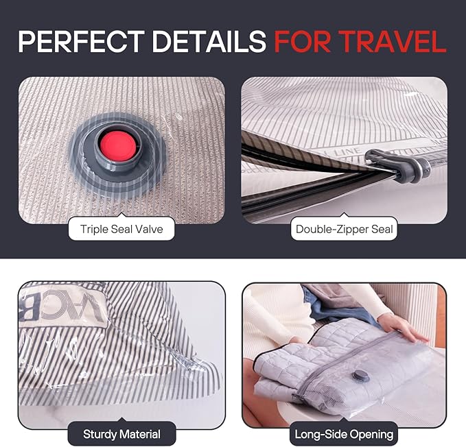 VMstr 12-Pack Vacuum Bags for Travel, Vacuum Seal Compression Bags for Clothing, Carry-On Luggage Space Saver Bags with Plug-in Electric Pump