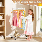 MISSLO Kids Clothing Rack for Small Space Kids Dress Up Storage with Shelf Short Baby Clothes Rack for Hanging Clothes & Dance Costumes Small Garment Rack for Closet, Wardrobe, White